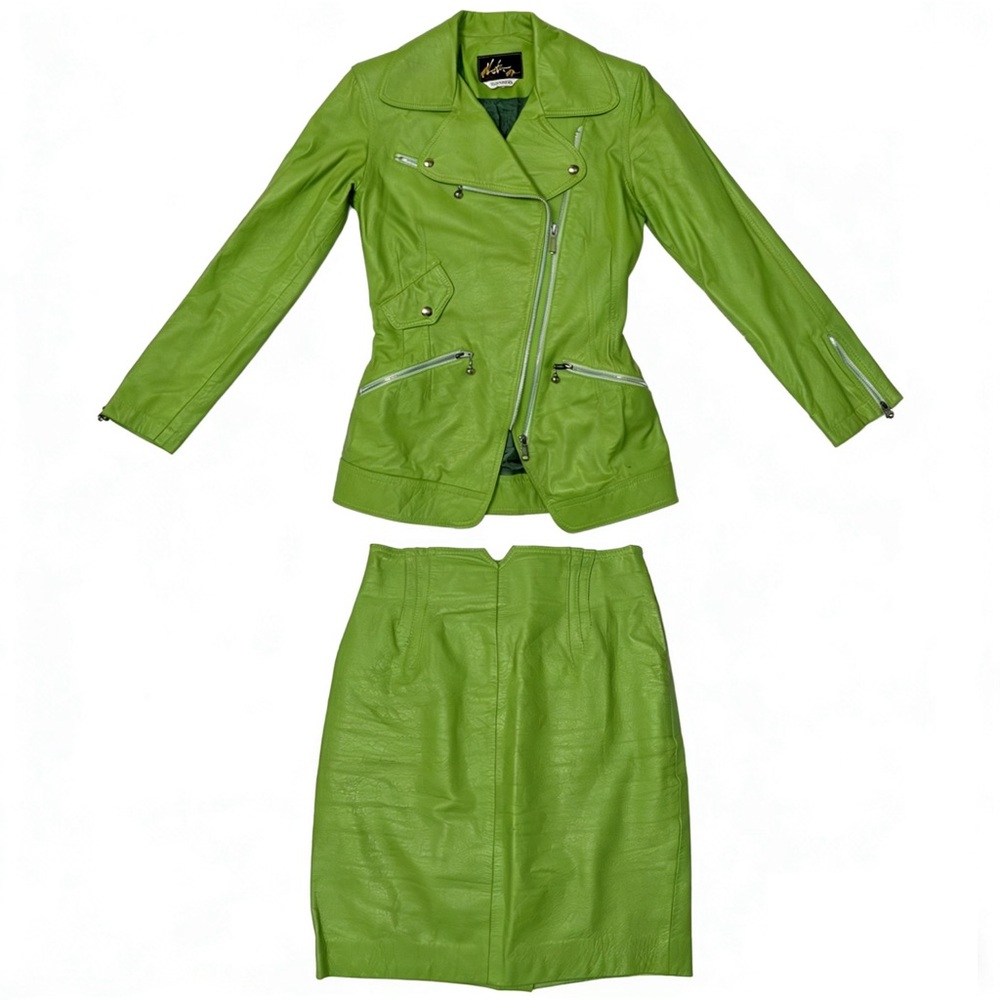 Vintage 1980s Green Lambskin Leather Suit by Neto Made in Canada